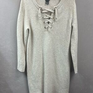 Ann Taylor Factory Beige Lace-Up Sweater Dress — Size L